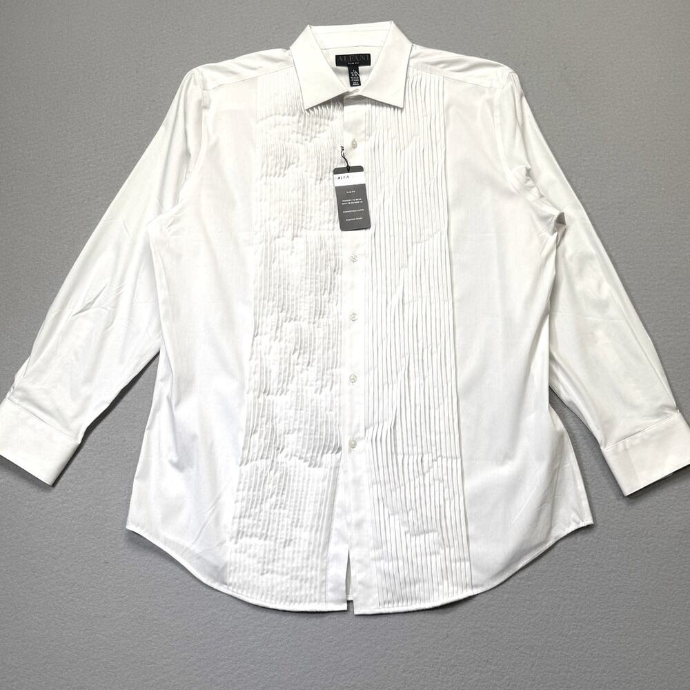 Alfani Men's Slim Fit Pleated Panel Formal Shirt, White 16-16.5 32-33 $80 - Picture 1 of 9